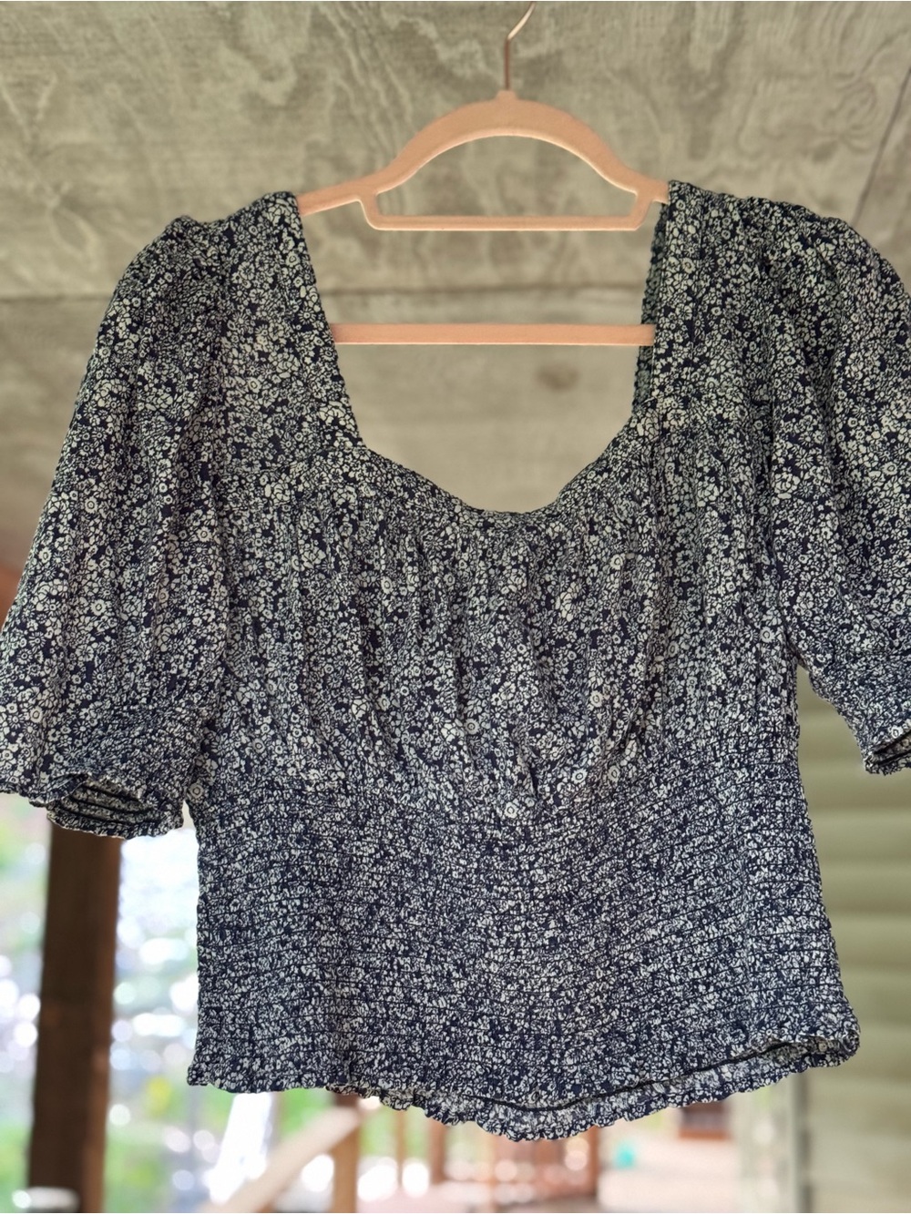Smocked Puff-Sleeve Top